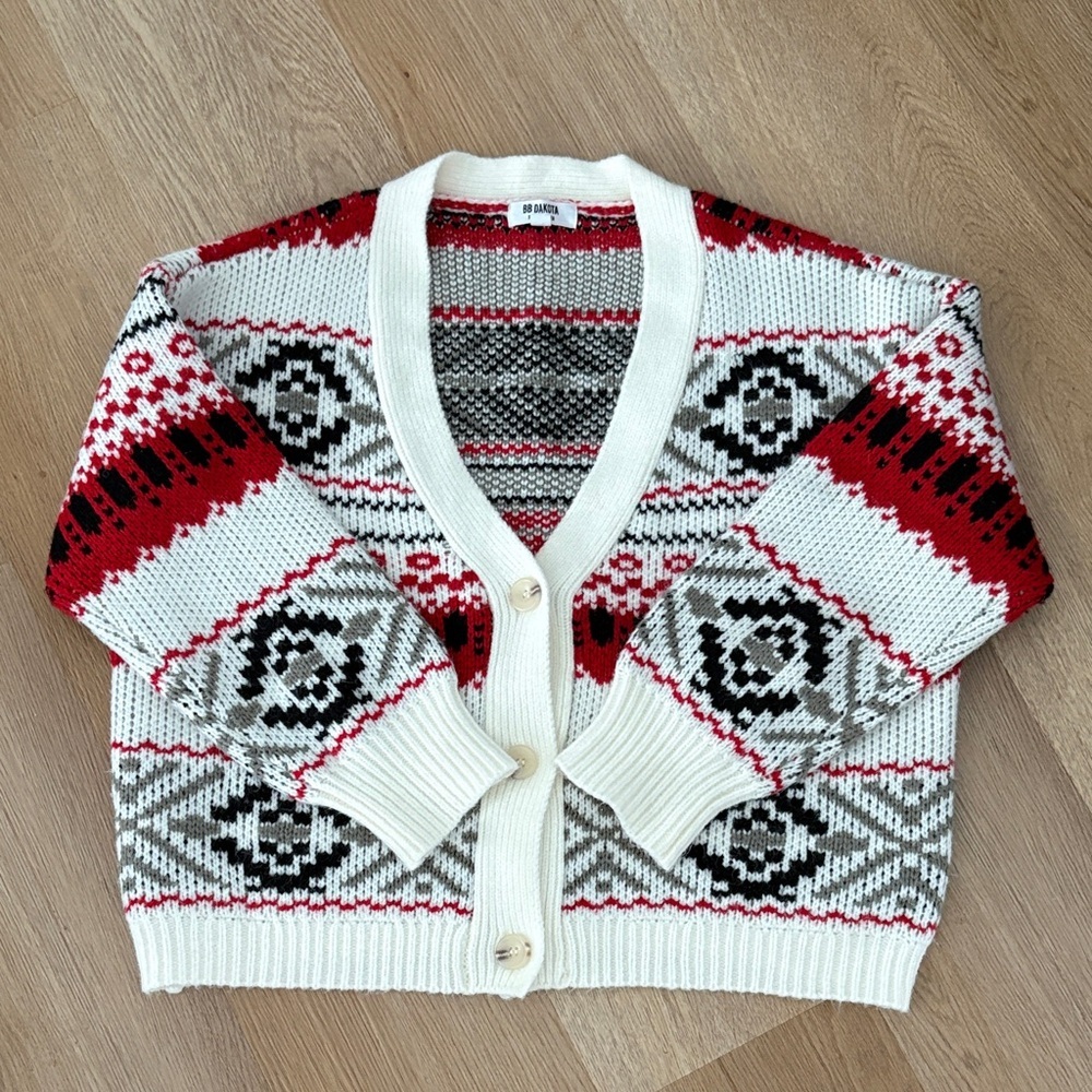 BB Dakota Red and Black Patterned Cardigan